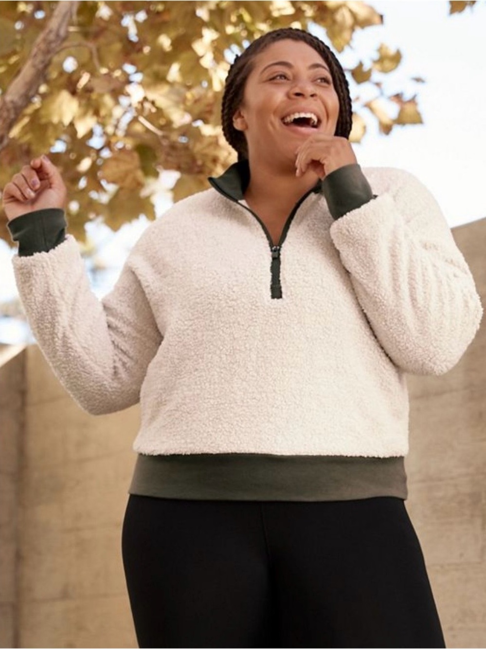 Fabletics Cream Quarter-Zip Sherpa Pullover Jacket XXL